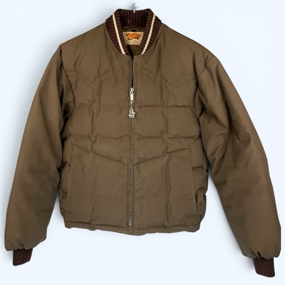 VTG Comfy USA Goose Down Canvas Jacket Brown Men's Size Small